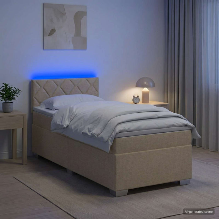 Pat box spring cu saltea și LED Crem 100 x 200 cm Țesătură - WALTI WALTI