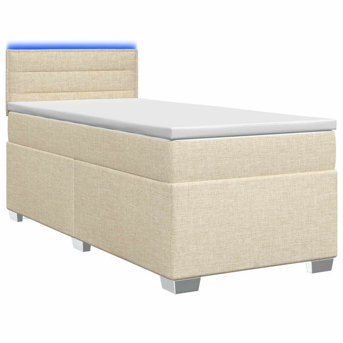 Pat box spring cu saltea și LED Crem 90 x 190 cm Țesătură WALTI