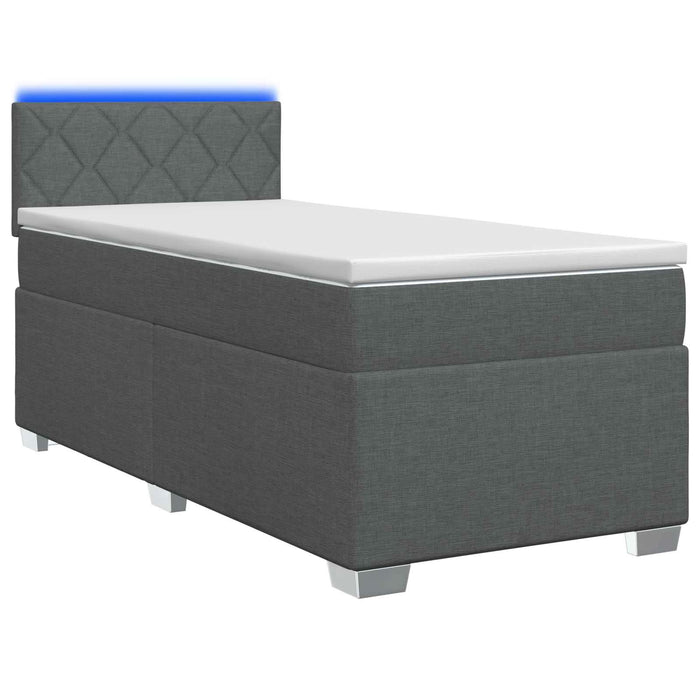 Pat box spring cu saltea și LED Gri închis 90 x 190 cm Țesătură WALTI