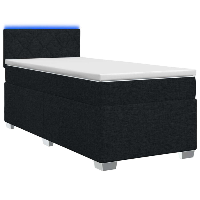 Pat box spring cu saltea și LED Negru 90 x 190 cm Țesătură WALTI