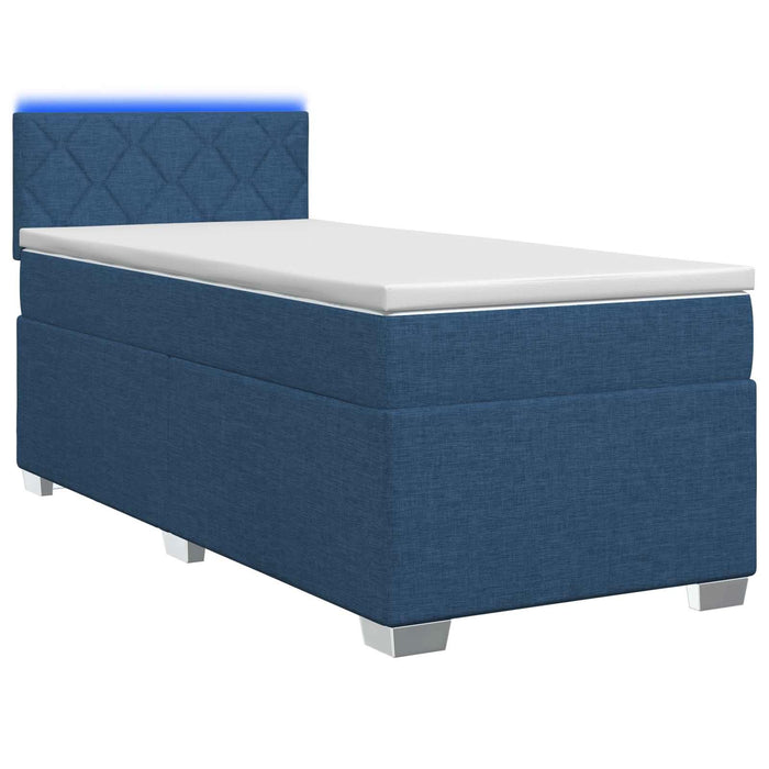 Pat box spring cu saltea și LED albastru 90 x 190 cm Țesătură WALTI