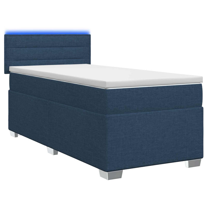 Pat box spring cu saltea și LED albastru 100 x 200 cm Țesătură WALTI