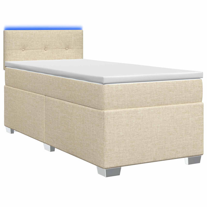 Pat box spring cu saltea și LED Crem 100 x 200 cm Țesătură WALTI