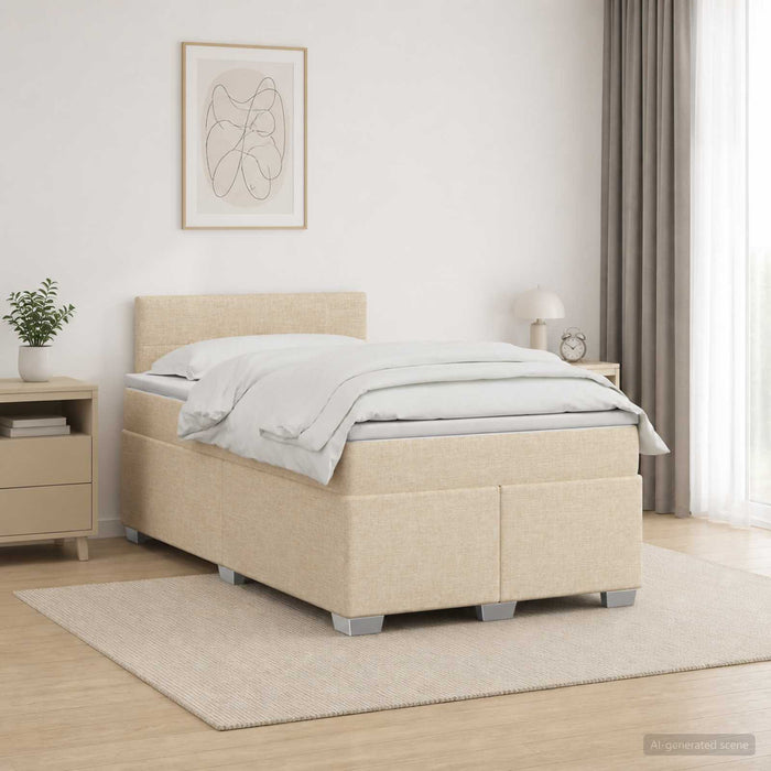 Pat box spring cu saltea și LED Crem 120 x 200 cm Țesătură WALTI