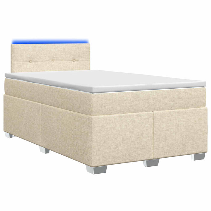 Pat box spring cu saltea și LED Crem 120 x 190 cm Țesătură WALTI
