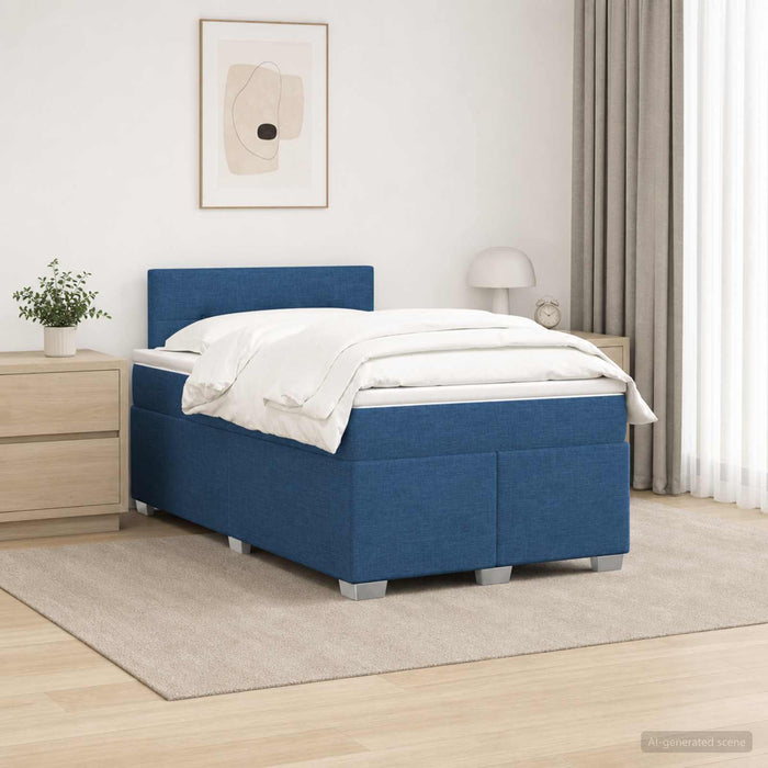 Pat box spring cu saltea și LED albastru 120 x 190 cm Țesătură WALTI