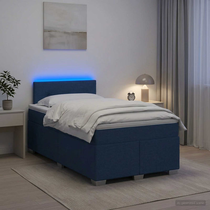 Pat box spring cu saltea și LED albastru 120 x 200 cm Țesătură - WALTI WALTI