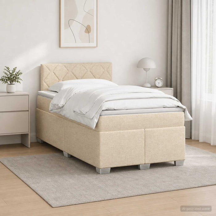 Pat box spring cu saltea și LED Crem 120 x 200 cm Țesătură - WALTI WALTI
