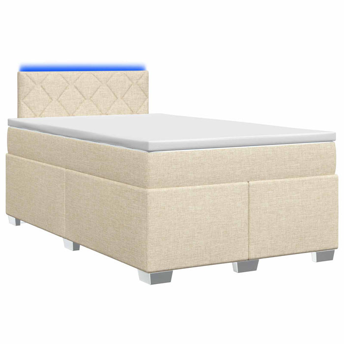 Pat box spring cu saltea și LED Crem 120 x 190 cm Țesătură WALTI