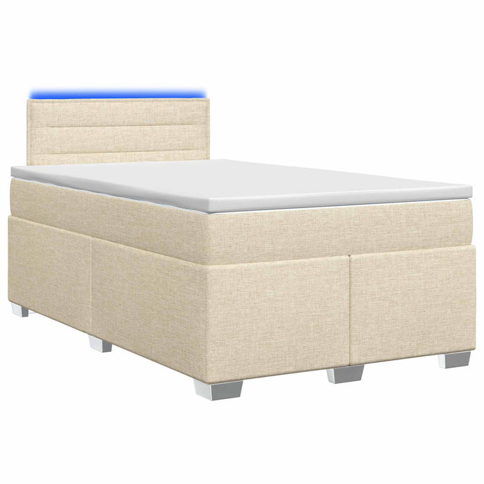 Pat box spring cu saltea și LED Crem 120 x 200 cm Țesătură WALTI