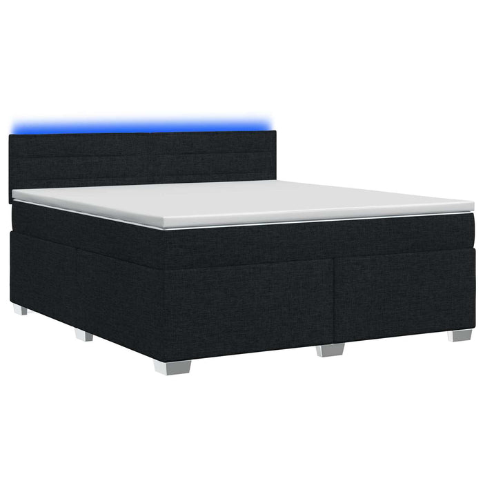 Pat box spring cu saltea și LED Negru 140 x 190 cm Țesătură WALTI