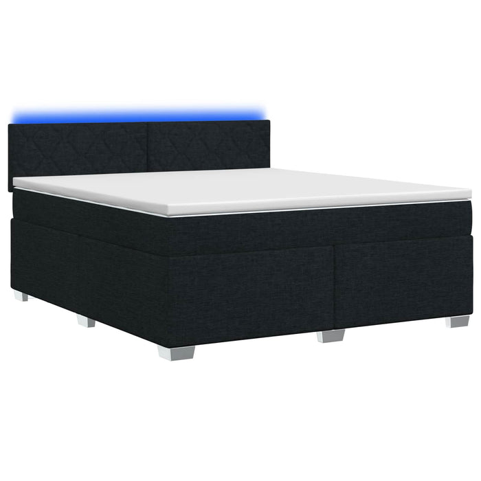 Pat box spring cu saltea și LED Negru 140 x 190 cm Țesătură WALTI