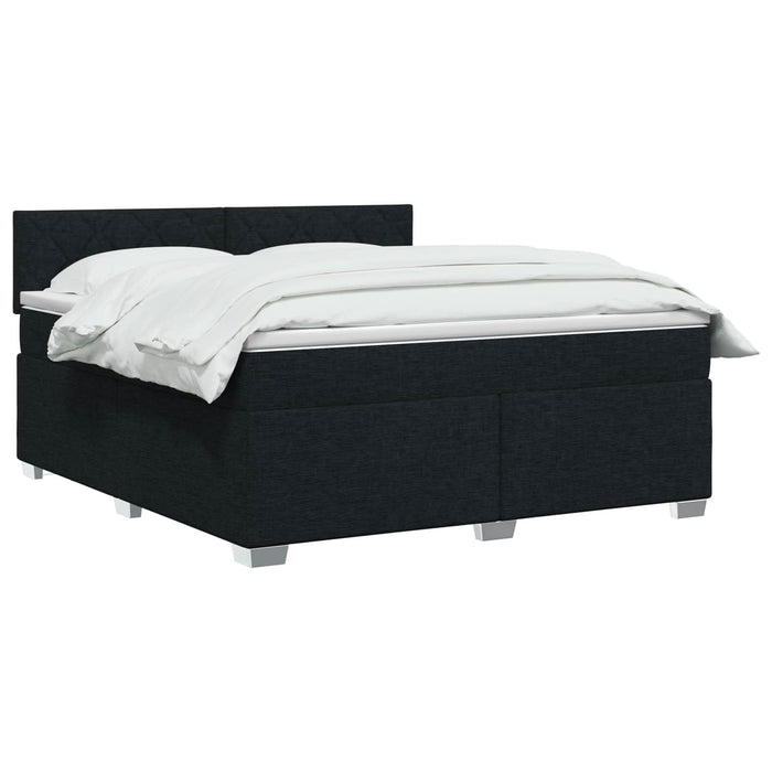Pat box spring cu saltea și LED Negru 140 x 190 cm Țesătură WALTI