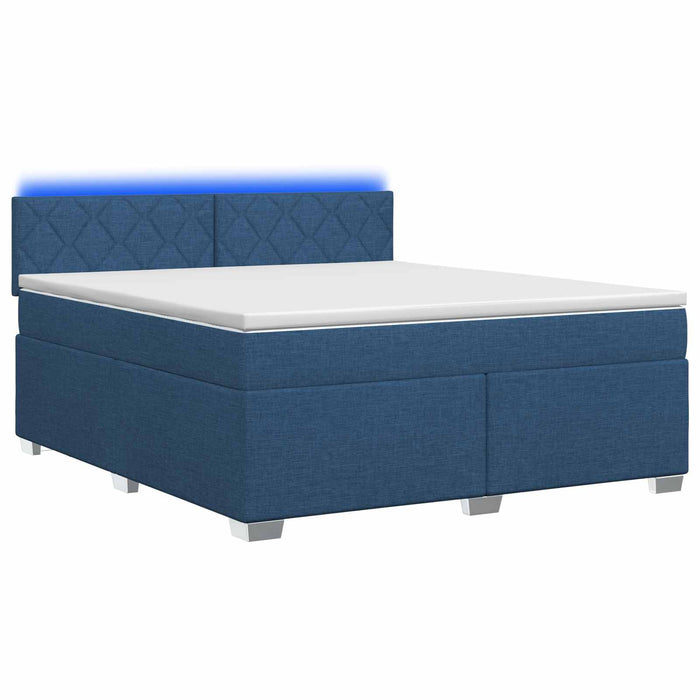Pat box spring cu saltea și LED albastru 140 x 190 cm Țesătură - WALTI WALTI