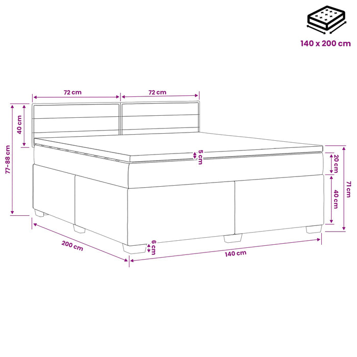 Pat box spring cu saltea și LED Maro închis 140 x 200 cm WALTI