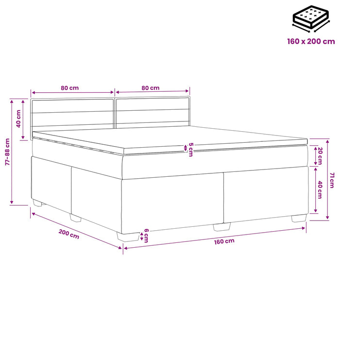 Pat box spring cu saltea și LED Gri închis 160 x 200 cm WALTI
