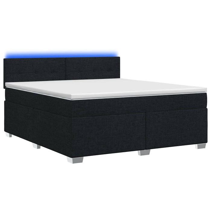 Pat box spring cu saltea și LED Negru 160 x 200 cm Țesătură WALTI