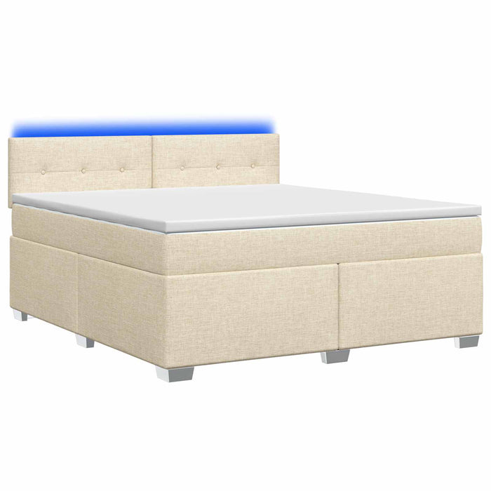 Pat box spring cu saltea și LED Crem 160 x 200 cm Țesătură WALTI