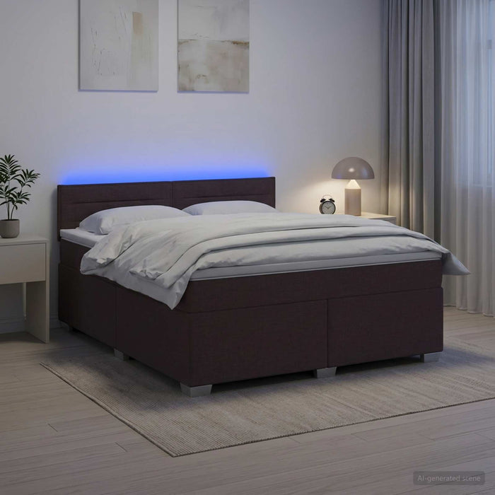Pat box spring cu saltea și LED Maro închis 160 x 200 cm WALTI