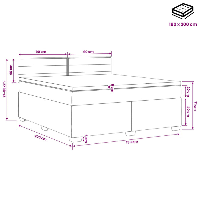 Pat box spring cu saltea și LED albastru 180 x 200 cm Țesătură WALTI