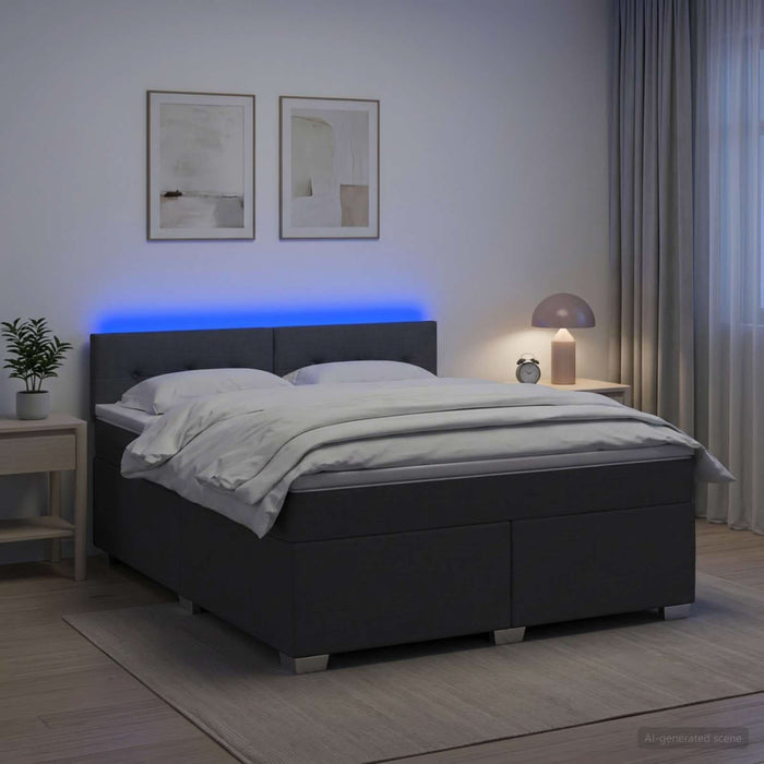 Pat box spring cu saltea și LED Gri închis 180 x 200 cm WALTI