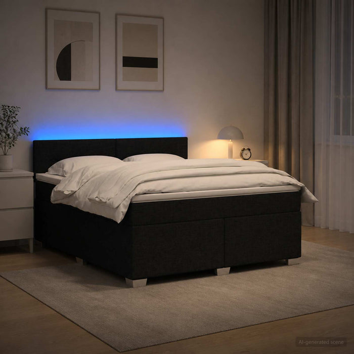 Pat box spring cu saltea și LED Negru 140 x 200 cm Țesătură - WALTI WALTI