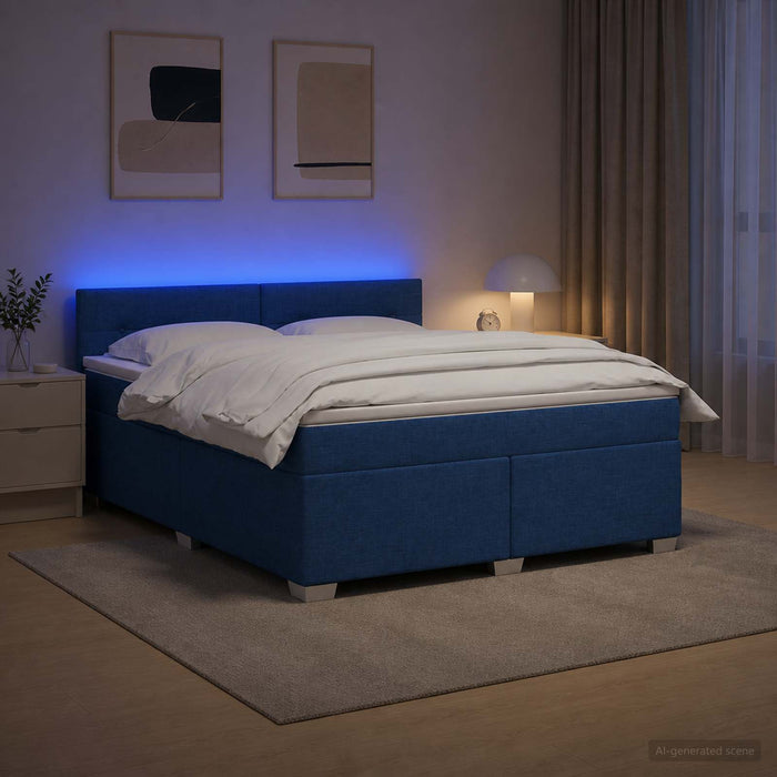 Pat box spring cu saltea și LED albastru 180 x 200 cm Țesătură - WALTI WALTI