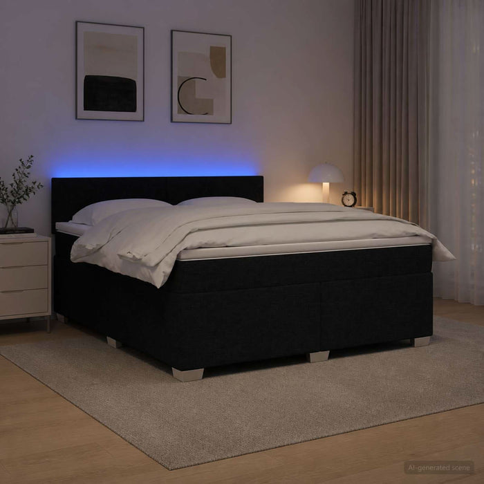 Pat box spring cu saltea și LED Negru 140 x 200 cm Țesătură WALTI