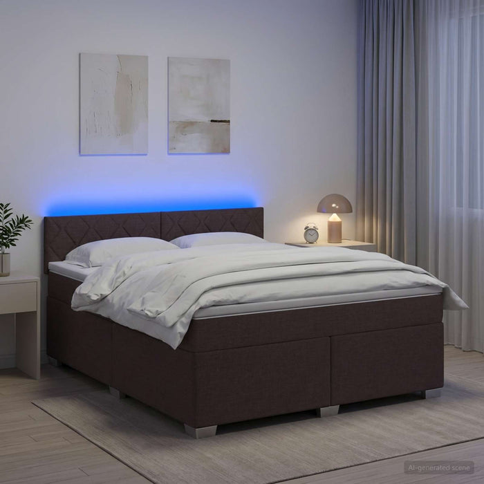 Pat box spring cu saltea și LED Maro închis 140 x 200 cm WALTI
