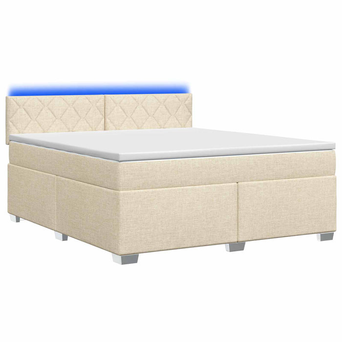 Pat box spring cu saltea și LED Crem 180 x 200 cm Țesătură - WALTI WALTI