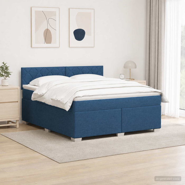 Pat box spring cu saltea și LED albastru 140 x 190 cm Țesătură - WALTI WALTI