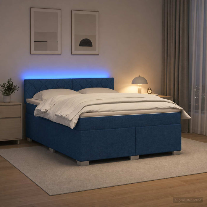 Pat box spring cu saltea și LED albastru 140 x 190 cm Țesătură - WALTI WALTI
