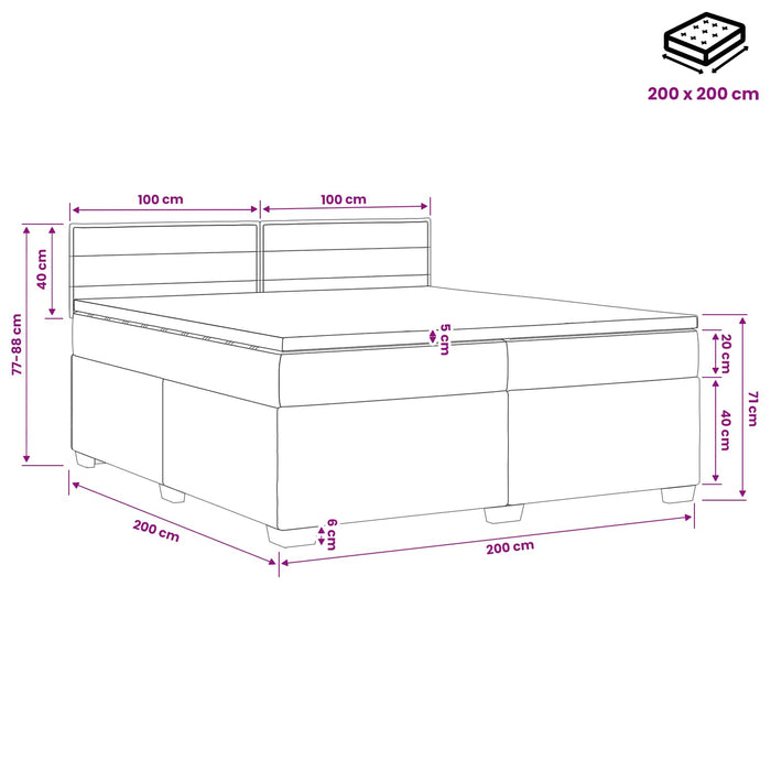 Pat box spring cu saltea și LED Gri deschis 200 x 200 cm WALTI