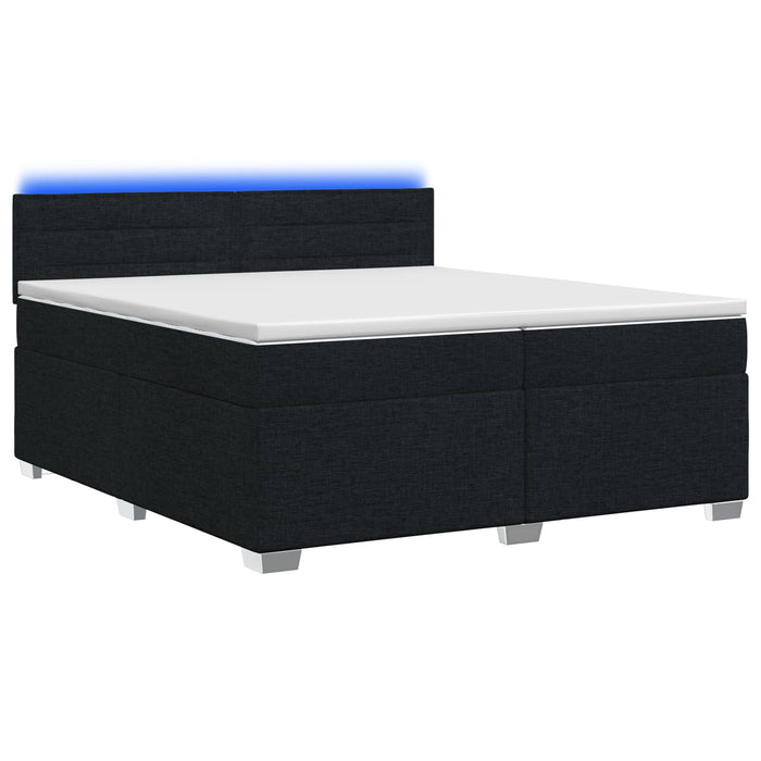 Pat box spring cu saltea și LED Negru 200 x 200 cm Țesătură WALTI
