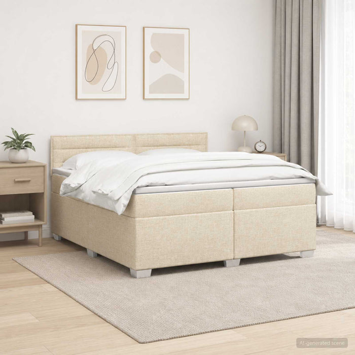 Pat box spring cu saltea și LED Crem 200 x 200 cm Țesătură - WALTI WALTI