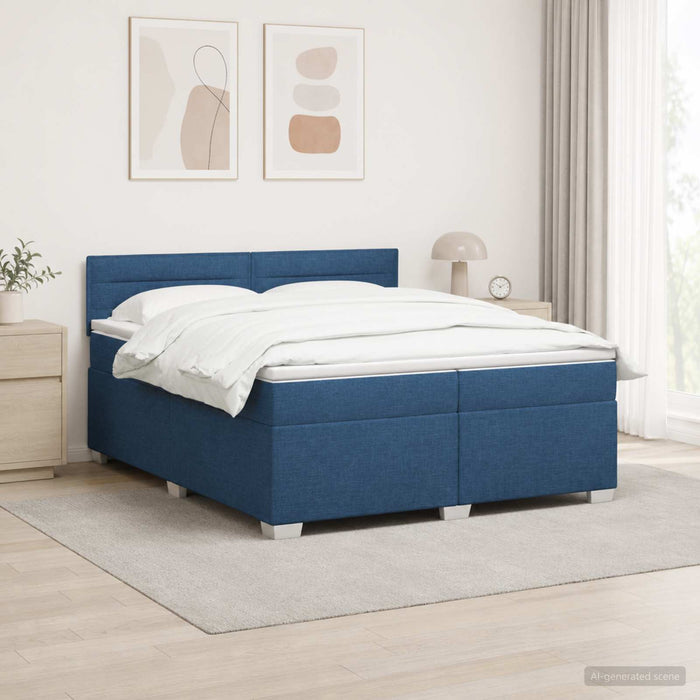 Pat box spring cu saltea și LED albastru 200 x 200 cm Țesătură WALTI