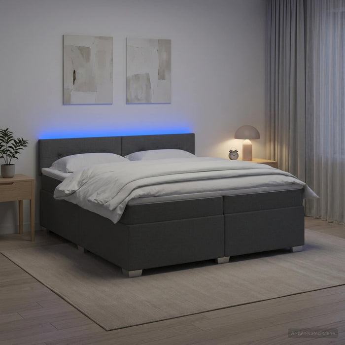 Pat box spring cu saltea și LED Gri închis 200 x 200 cm - WALTI WALTI