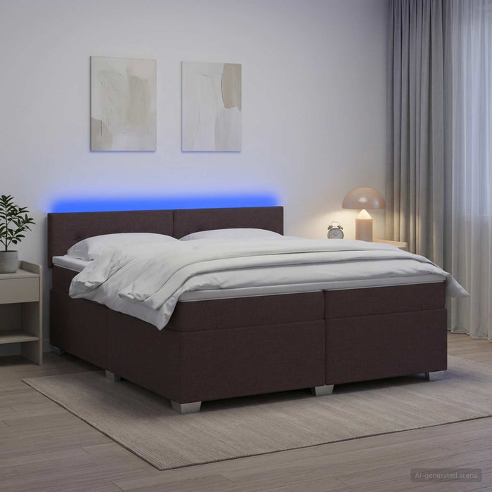 Pat box spring cu saltea și LED Maro închis 200 x 200 cm - WALTI WALTI