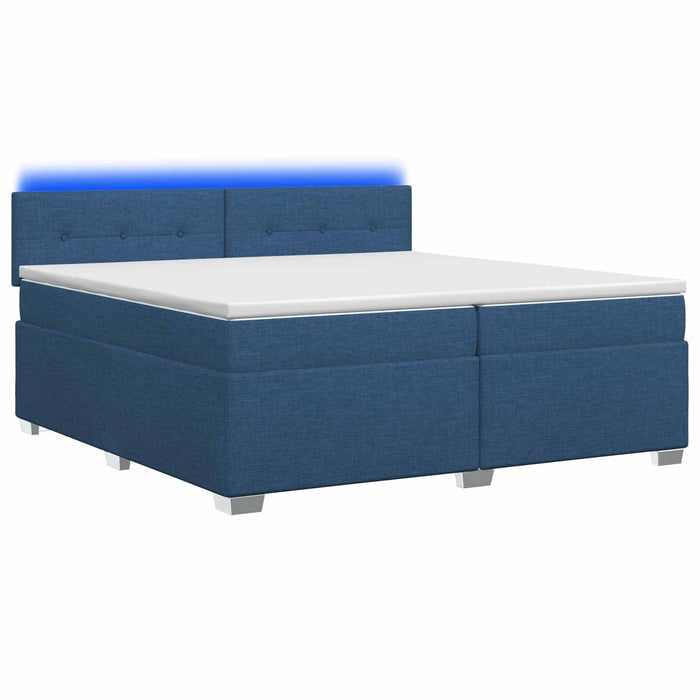 Pat box spring cu saltea și LED albastru 200 x 200 cm Țesătură WALTI
