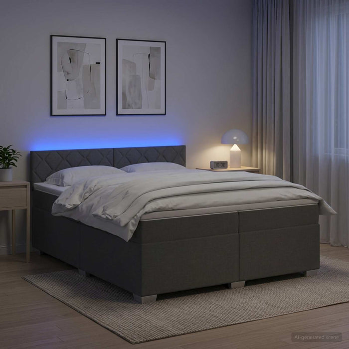 Pat box spring cu saltea și LED Gri închis 200 x 200 cm - WALTI WALTI