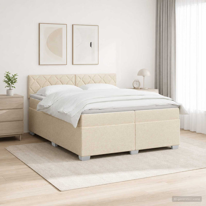 Pat box spring cu saltea și LED Crem 200 x 200 cm Țesătură - WALTI WALTI
