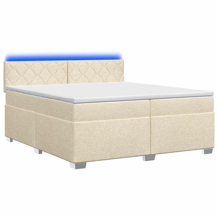 Pat box spring cu saltea și LED Crem 200 x 200 cm Țesătură - WALTI WALTI