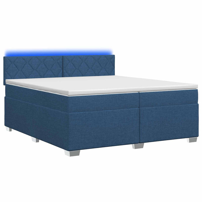 Pat box spring cu saltea și LED albastru 200 x 200 cm Țesătură WALTI