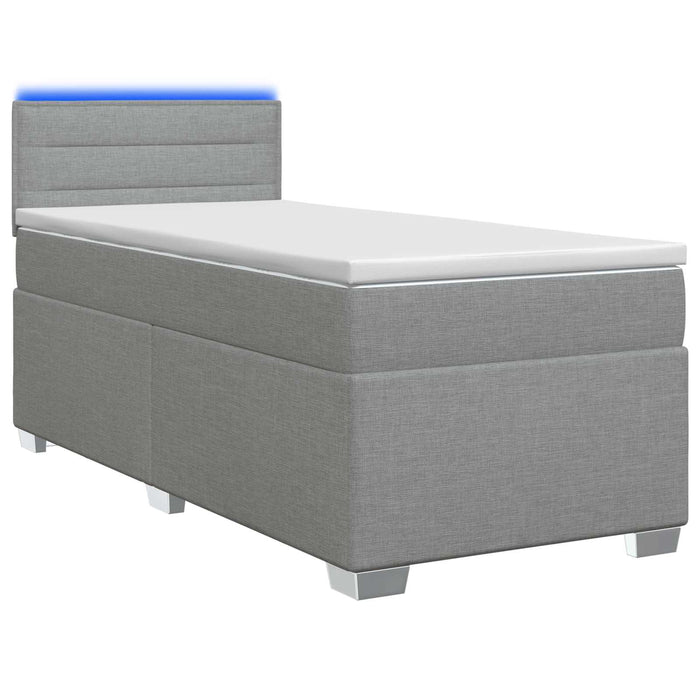 Pat box spring cu saltea și LED Gri deschis Unic Țesătură WALTI