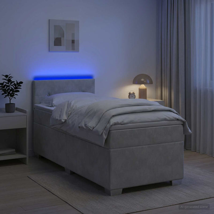 Pat box spring cu saltea și LED Gri deschis 80 x 200 cm Catifea - WALTI WALTI