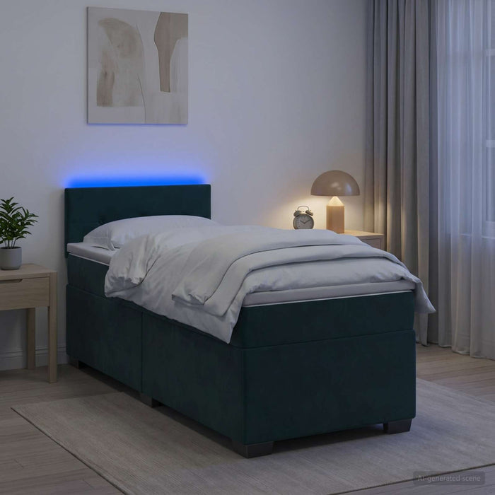 Pat box spring cu saltea și LED Verde închis 100 x 200 cm - WALTI WALTI