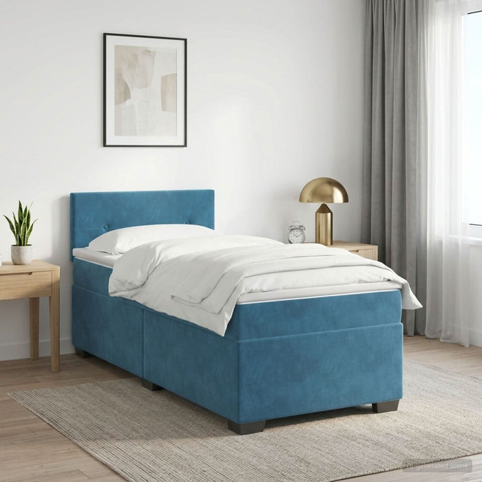 Pat box spring cu saltea și LED albastru 100 x 200 cm Catifea WALTI