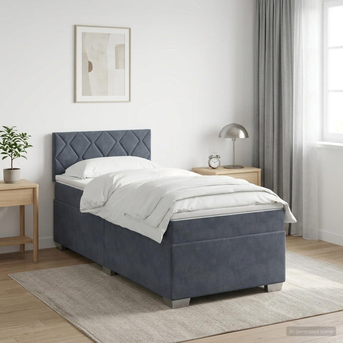 Pat box spring cu saltea și LED Gri închis 100 x 200 cm Catifea - WALTI WALTI