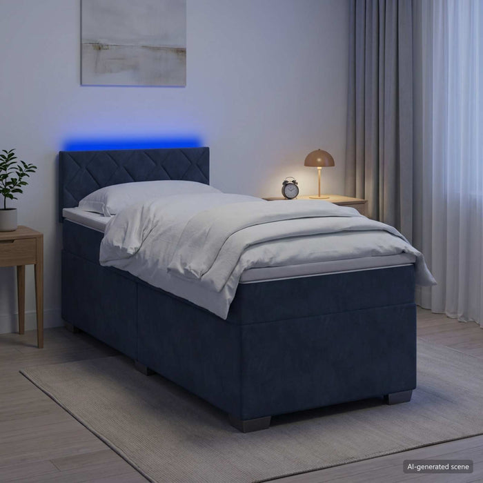 Pat box spring cu saltea și LED Gri închis 100 x 200 cm Catifea - WALTI WALTI