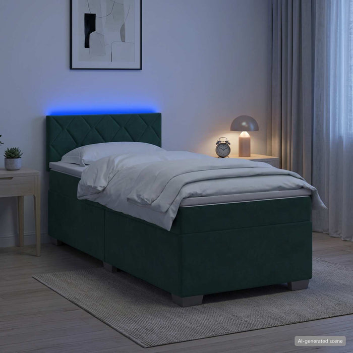 Pat box spring cu saltea și LED Verde închis 80 x 200 cm - WALTI WALTI